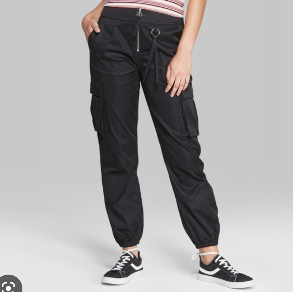 Wild Fable Satin Cargo Joggers Black Size 14 Women's